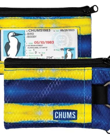 Chums Surfshorts Wallet - Lightweight Slim Wallet with RFID Blocking Card & Clear ID Window - Zippered, Minimalist Wallet w/Key Ring (Yellowfin)