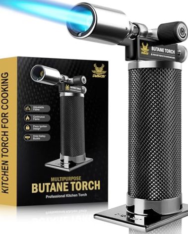 RAVS Butane Torch Lighter, Christmas Stocking Stuffers Gifts for Men He Dad, Kitchen Torch with Adjustable Flame, Creme Brulee Torch for Baking, BBQ, DIY, Black, Butane Gas Not Included