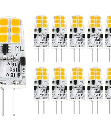 10pcs G4 LED Bulbs 1.5W Equivalent to 20W T3 Bi-Pin Base Halogen Bulb, 12V Warm White 2700K Light for Puck Light, RV, Under Counter Kitchen Lighting, Under Cabinet Light (Non-dimmable)