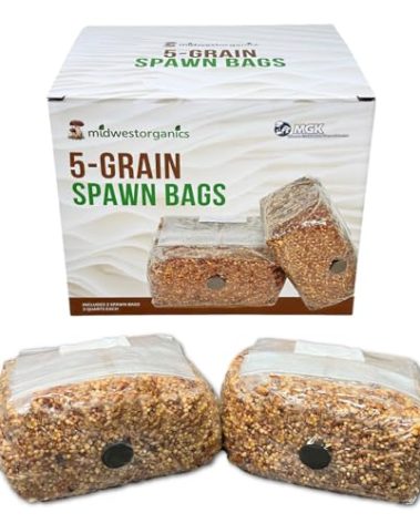Myco Labs Premium 5-Grain Mushroom Spawn Bags | Sterilized Grain Spawn | Injection Ports | 2 Quarts Each Bag | 2 Bags per Box