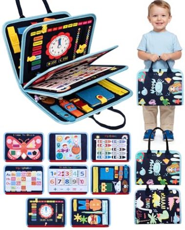 LADFAR Montessori Toys Busy Board for 1 Year Old Boy Gifts, Busy Book for Toddlers 1-3 Educational Sensory Activities, Learning Toy Fine Motor Skills, Travel Toy for Toddler, for Grandkids