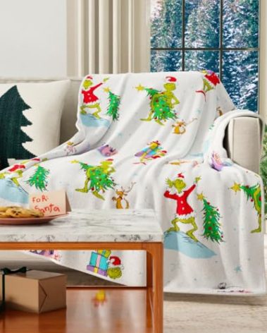 Franco Collectibles The Grinch by Dr. Seuss Holiday Christmas Super Soft Cozy Plush Throw, 40 in x 50 in, (Officially Licensed Product)