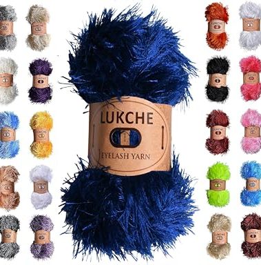Lukche Eyelash Fun Fur Yarn Premium 100% Polyester 164 Yds (150 Mt), 3.53 Oz (100 Gr) Colorful Crochet Yarn Dıy Hand Knitting (Navy Blue)