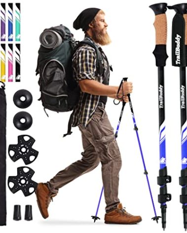 TrailBuddy Trekking Poles – Lightweight 7075 Aluminum Hiking Poles for Women, Men & Seniors – Collapsible Walking Sticks for Travel, Trails & Balance