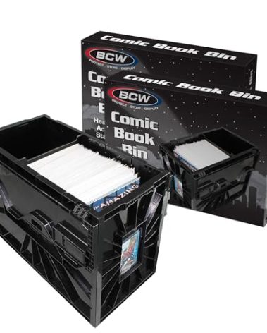 BCW Short Comic Book Bin | Holds 150 Comics | Stackable Plastic Storage | Acid-Free Organizer | Black, 2 Pack | Comic Book Bin