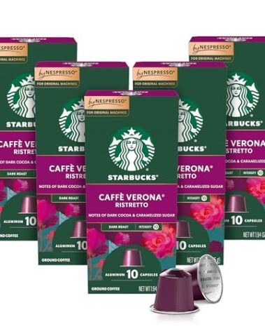 Starbucks by Nespresso Original Line, Caffè Verona, Dark Roast Coffee, 50-count Espresso Pods