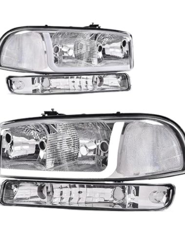 PIT66 LED DRL BAR Headlights Assembly, Compatible with 1999-2007 GMC Sierra 1500/2001-2007 1500HD 2500HD 3500 /Fit 99-06 GMC Yukon