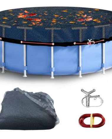 28 Ft Round Leaf Cover for Above Ground Pool, Durable Black Mesh Swimming Pool Leaf Net Cover with Winch & Cable for Leaves and Debris for 24 Ft Round Pools (Black, 24 Ft)