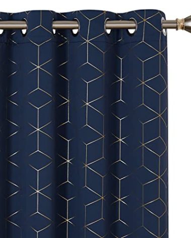Deconovo Blackout Curtains, Thermal Insulated & Noise Reducing, Diamond Foil Print – Grommet Top, 2 Panels, Soft Drape Polyester for Bedroom/Living Room, Navy Blue 52" W x 84" L