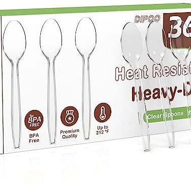 360pc 6.8" Clear Plastic Spoons Heavy Duty with Heat Resistant & BPA Free, Solid and Durable Plastic Cutlery, Premium Disposable Spoons for Party Supply