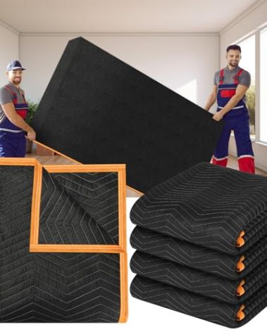 Aliceset 4 Pcs 80 x 144'' Extra Large Moving Blankets Heavy Duty Packing Blankets Quilted Shipping Furniture and Storage Pads Thick Furniture Pads for Wrapping Moving Protecting Supplies, Black