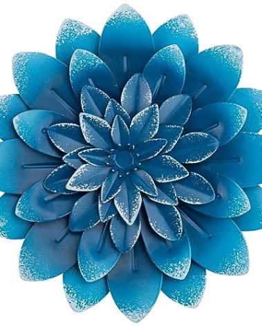 Everydecor Succulent Metal Flowers Wall Decor – Blue, Hand Painted, 3D Flower Art Decoration for Living Room, Bedroom, Kitchen, Bathroom - Floral Decor for Indoor & Outdoor Use