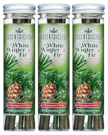Scentsicles White Winter Fir Scented Christmas Tree Ornaments - 3 Bottles (18 Sticks Total)