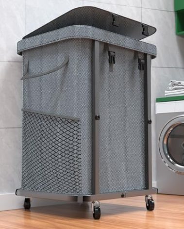 40 Gal(150L) High Grade Large Laundry Basket with Wheels, Rolling Laundry Hamper, Laundry Cart with Metal Frame and Removable Bag Design, Suitable for Laundry Room, Bedroom (Grey, 150L)