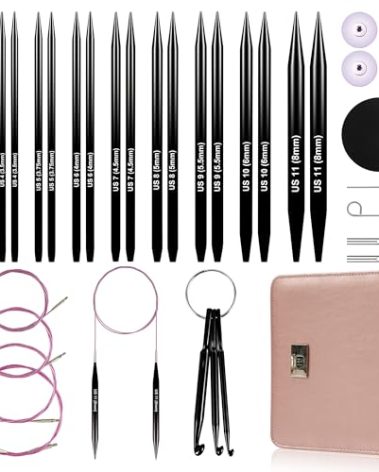 Froggod 4.53-inch (11.5cm) Interchangeable Circular Knitting Needles Set Aluminum US Sizes 2.5, 4, 5, 6, 7, 8, 9, 10, 11 with Interchangeable Knitting Needles and Cables, Accessories and Case, 9 Pairs