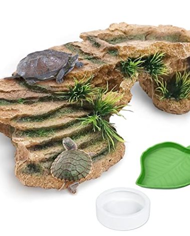 Hamiledyi Large Turtle Basking Platform Rock Reptile Resting Terrace Resin Bearded Dragons Climbing Ledge Tortoise Ramp Hideout for Tortoise Leopard Gecko Lizards Snake Chameleons
