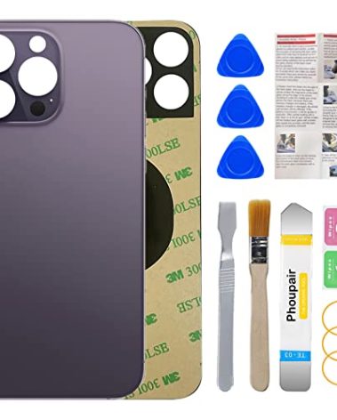 Phoupair OEM Rear Back Glass Replacement for iPhone 14 Pro Max 6.7 Inches with Professional Repair Tool Kit (Deep Purple)