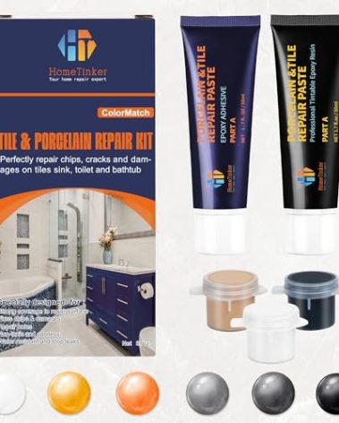 HT HOMETINKER Porcelain Repair Kit White (Color Match), Tile Repair Kit, Bathtub Repair Kit, Fiberglass Tub Repair Kit, Bathtub Ceramic Tile Sink Acrylic tub Repair Kit White Almond Black