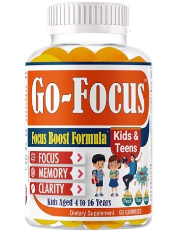 BrightKids Brain Supplements for Memory and Focus, Omega 3 & DHA Focus Gummies for Kids, Memory Booster Focus Supplement for Kids & Teens- Low-Sugar, Natural Fruit Flavor 60 Gummies