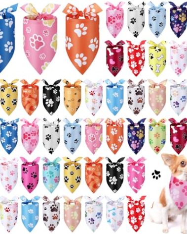 Abbylike 100 Pcs Paw Print Dog Bandanas Bulk Cute Footprint Bandanas for Dogs Triangle Kerchief Bib Scarf for Pets Halloween Party Costume Photo Props Daily Accessories Pet Shops (25.6 x 17.7 x 17.7)
