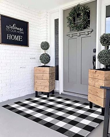 MUBIN Cotton Buffalo Plaid Rug, 3x5 Black and White Check Outdoor Rug Front Door Decorative Mat, Hand-Woven Reversible Foldable Rug for Layered Door Mats Washable Carpet for Front Porch, Entryway