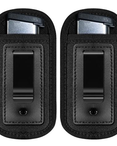 2 Pack Universal Magazine Holster IWB Clip, Pistols Mag Holder Pouch for Concealed Carry Single Double Stack Magazine for 9mm .40 .45 .380, Fits Any 7 10 15 Round Clips for All Pistols (All Black)
