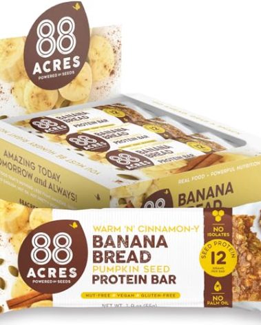 88 Acres Plant Based Seed Protein Bar | 9 Pack, Banana Bread | 12g of Plant Based Protein, Gluten Free, Nut Free, Non GMO, School Safe, No Palm Oil