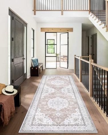 Runner Rug 2x6 Entryway Rug - Machine Washable Vintage Boho Area Rug Non-Slip Kitchen Runner Soft Stain Resistant Runners for Hallways Entryway Laundry Kitchen Bathroom Bedroom(Cream Ivory, 2'x6')