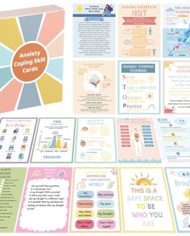 Affrolling 72 Pcs Anxiety Coping Skill Cards 4.7 x 3.7 Inches Social Anxiety Relief & Self Care Flashcard with Color Packaging Box Coping Strategy Therapy Cards for Family University and Office
