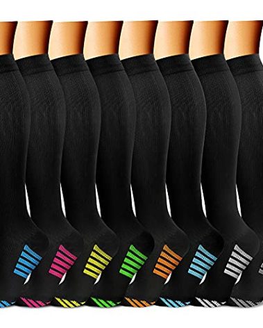 CHARMKING Compression Socks for Women & Men (8 Pairs) 15-20 mmHg Graduated Copper Support Socks are Best for Pregnant, Nurses - Boost Performance, Circulation, Knee High & Wide Calf (L/XL, Multi 32)
