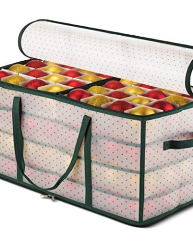 ZOBER Christmas Ornament Storage Box Plastic - Stores 128 3" Ornaments with Individual Trays - Ornament Organizer Storage Box, Durable Christmas Containers Holder - Green