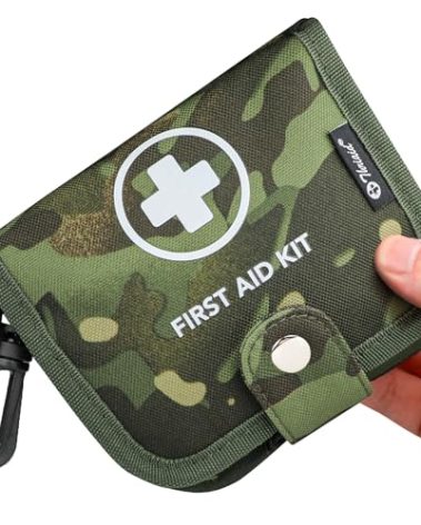 Small First Aid Kit, 100 Pieces Water-Resistant Well Organzied Pouch with Rotatable Buckle - Ideal for Outdoor, Travel, Biking, Camping, Hiking, Car (Green Camo)