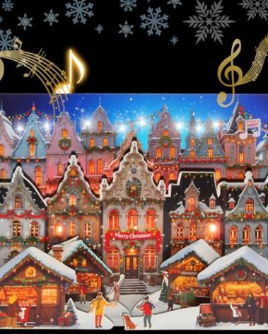 APOTODITO Christmas Cards, Musical Pop Up Cards with Music and Light, Pop up Musical Greeting Card for Christmas Holiday New Year