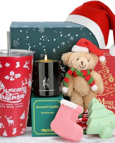 8Pcs Christmas Basket Gift for Women, Christmas Tumbler Holiday Gifts Basket for Women,Mom Wife Girlfriend Sister Her, 2025 Xmas New Years Gift Ideas for Who Have Everything