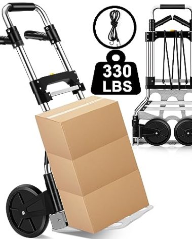 330 LB Capacity Folding Hand Truck Dolly Cart, Portable Aluminum Dolly Cart with Telescoping Handle and Rubber Wheels for Moving,Shopping,Travel,Office Use.
