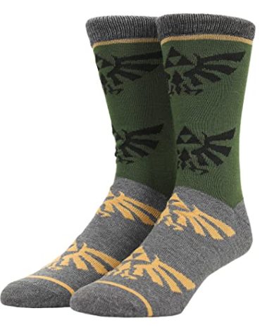 Bioworld Legend of Zelda Triforce Icon on Olive and Gray Men's Casual Crew Socks