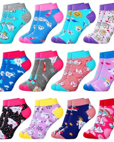 Mepase 12 Pairs Women Teeth Socks Dentist Gift Dental Assistant Gift Oral Hygienist Stuff Novelty Teeth Ankle Sock for Women Dentist Dental Assistant Hygienist Graduation Stocking Stuffer Party Supply