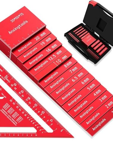 Metric Setup Blocks Height Gauge Set, 15pcs Precision Aluminum Setup Bars Guage Block Set Include Aluminum Alloy Triangle Ruler for Router and Table Saw Accessories Woodworking Set Up