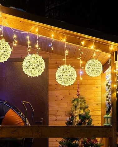 Outdoor Christmas Balls Lights Tree Lights Waterproof, 4 Pack 7.87" LED Hanging Globe Sphere Lights with 8 Lighting Modes Memory Timer Plug for Party Wedding Xmas Porch Patio Garden Yard Decorations