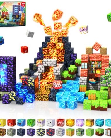 150 pcs 0.8inch Magnetic Blocks with 24 Light Blocks - Christmas Toys for Kids, Boys and Girls, Magnetic Building Blocks Cubes, Stacking Magnets, Birthday Gifts for Boys and Girls Age 3+ Years Old