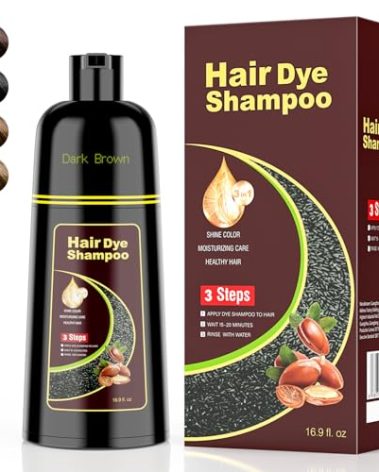 KAISASA Dark Brown Hair Dye Shampoo 3 in 1,Argan Herbal Hair Color Shampoo Covers Gray Hair for Women and Men (16.9 fl.oz Dark Brown)