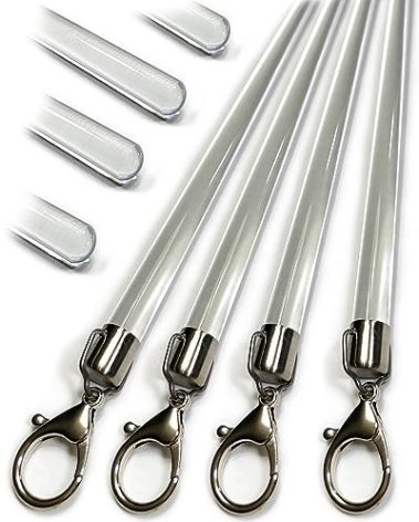 OooWow 46 inch (4 Pack) Steel Cap Acrylic Curtain Pull Wand - 2 inches shy of 48 inch - Versatile Curtain Wand - Invisible Drapery Wand - Clear Drapery Pull Rod (46 Inch)