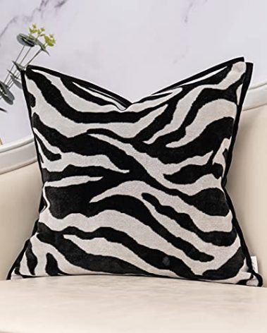 Yangest Black Square Pillow Cover Cut Velvet Zebra Print Cushion Cover Luxury Modern Pillowcover for Couch Living Room Bedroom, 20x20 Inch