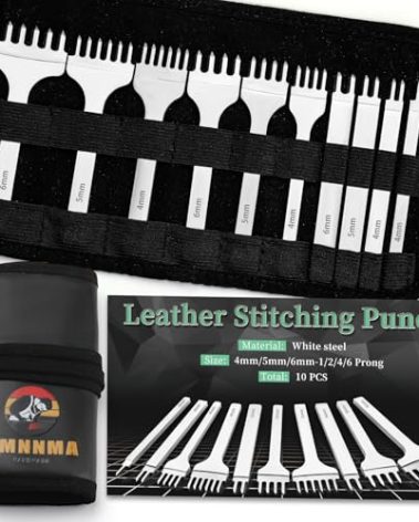 QMNNMA 10Pcs Leather Stitching Punch, Hole Punch Set Diamond Stitching Chisel Set, Multiple Sizes White Steel 1/2/4/6 Prong Leather Chisel with Storage Bag for DIY Craft