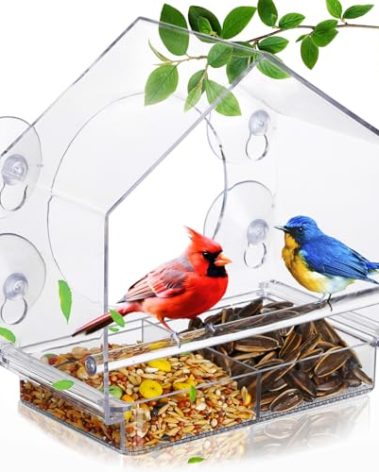 HCGADON Window Bird Feeders with Strong Suction Cups - Clear Window Bird Feeders for Outside - Wild Bird Watching, Easy to Clean, Outdoor Birdhouse - Perfect for Garden,Yard,Elderly Viewing