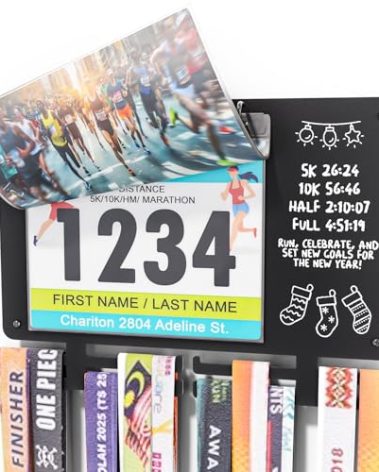 BLAUBECK Medal Hanger Display for Runners, Marathon Medal Holder Display Wall Hanger and Race Bib Boards Holder with Chalkboard Marker - Holds up to 50 Medals, 40 Race Bibs