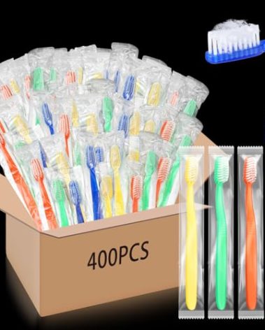 Ziliny 400 Pcs Prepasted Disposable Toothbrushes Bulk Individually Wrapped Pre Pasted Soft Bristle Set Travel Colorful Toothbrushes for Homeless Gift Hotel Camping Travel