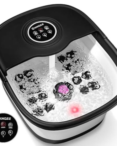 KNQZE Collapsible Foot Spa Bath with Heat, Remote Control, Temperature Control, Bubbles, Pumice Stone, Red Light, Timer, 16 Massage Roller Pedicure Foot Spa Foot Soaker for Soothe & Relax Tired Feet