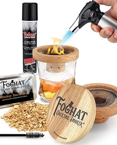 THOUSAND OAKS BARREL Foghat Cocktail Smoking Kit - Bourbon Barrel Oak Fuel Wood Shavings & Smoking Torch & Butane | Infuse Cocktails, Whiskey, Cheese & Meats
