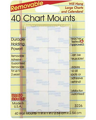 Magic Mounts Removable Chart Mounts, 1" x 1", Pack of 40 (MIL3226)